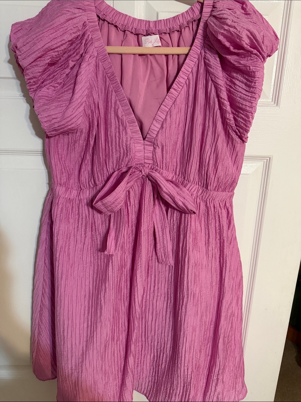Pink Lily Pink Crinkle Tie-Front Sundress